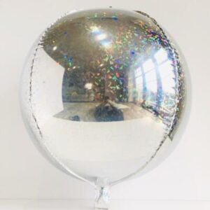 Balão Metalizado Esfera Prata Hologlitter 4D