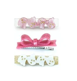 Clip Cabelo Mini Fantasma Branco Acetinado E Rosa Texturizado