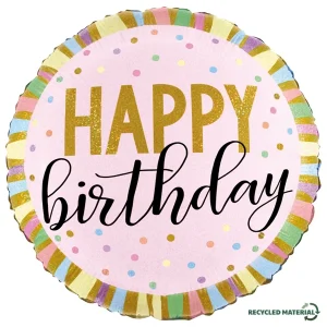 Balão Metalizado Pastel Stripes  Happy Birthday 18 polegadas