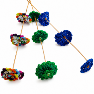 Flor Decorativa Artesanal em Crochê na Haste de Bambu 1 Unidade