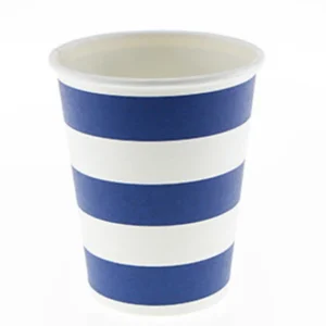 Copo de  Papel 250ml  Listrado  Branco e  Azul royal