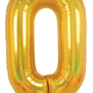 Balão Metalizado Número 0 Holográfico Dourado 28 polegadas