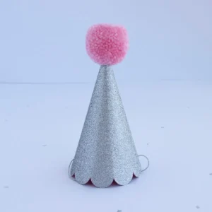 CHAPÉU ESPECIAL GLITTER PRATA POMPOM 18 CM ROSA