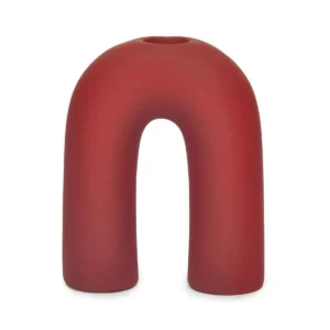 PORTA VELAS CERÂMICA CURVO 12X3CM VERMELHO