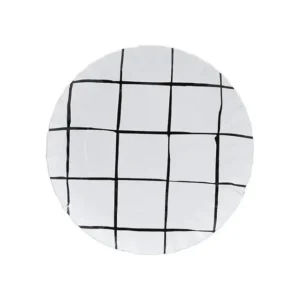 PRATO DE PAPEL FLORAL GRID PRETO/BRANCO 5 UN 14 CM