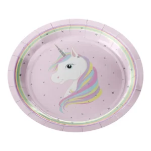 PRATO DE PAPEL UNICÓRNIO 8 UN 18 CM