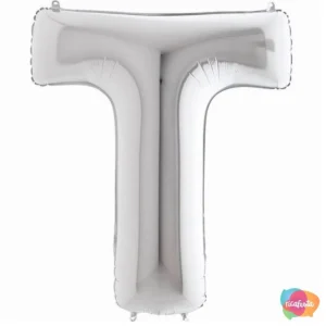 BALÃO METALIZADO 40 POLEGADAS LETRA T PRATA / CINZA