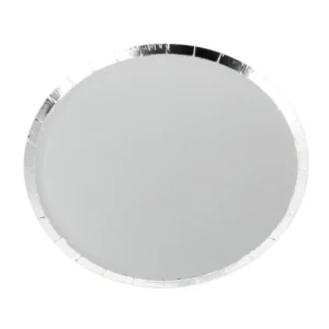 PRATO DE PAPEL BORDA INFINITA 8 UN 18 CM PRATA / CINZA