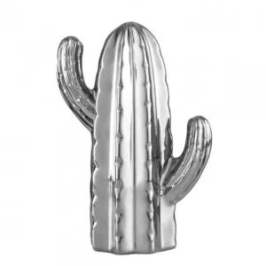 CACTO DECORATIVO DE CERÂMICA 18 CM PRATA / CINZA