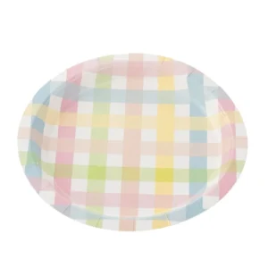 PRATO DE PAPEL XADREZ PASTEL 10 UN 18 CM COLORIDO