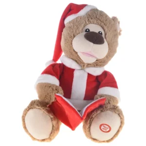 Urso Noel com Som e Movimento Vermelho e Marrom com 1 Unid 20 cm