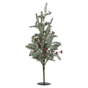 ARVORE TOPIARIA FOLHAS E FRUTAS NEVADAS 60CM 50 CM VERDE NATAL