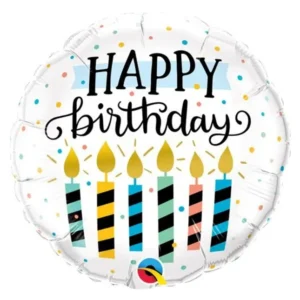 BALÃO METALIZADO HAPPY BIRTHDAY VELAS E PONTOS 46CM 18 POLEGADAS
