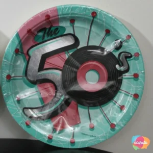 PRATO DE PAPEL ANOS 50 ROCK AND ROLL  C/8 UNID 26 CM TIFFANY