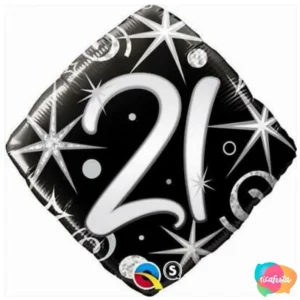 BALÃO METALIZADO DIAMANTE ELEGANTE  21 ANOS 46CM 18 POLEGADAS PRETO