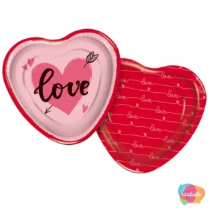 PRATO PAPEL CORAÇÃO IN LOVE COM 8 UNID 18 CM ROSA CLARO