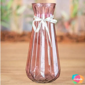 Vaso De Vidro Filetado Rosa Claro 30 Cm