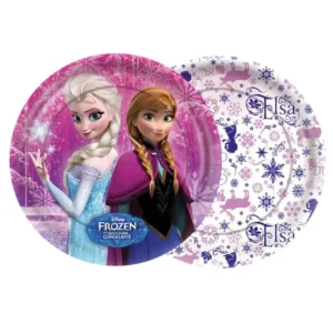 PRATO DE PAPEL REDONDO FROZEN COM 12 UNID 18 CM ROXO
