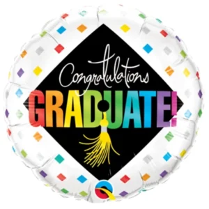 BALÃO METALIZADO REDONDO CONGRATULATIONS GRADUATE 18 POLEGADAS BRANCO