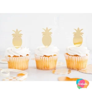 MINI TOPO DE BOLO ACRILICO ABACAXI COM 8 UNID 8 CM DOURADO