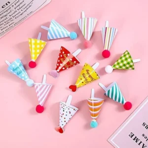 KIT COM 5 MINI CHAPEÚS EM PAPEL PARA TOPO DE BOLO 4CM COLORIDO