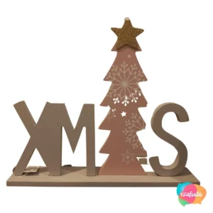 DECORAÇÃO XMAS MADEIRA 25 CM ROSA CLARO