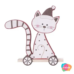 GATO DECORATIVO NO CARRINHO 16 CM MADEIRA