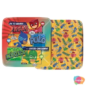 PRATO DE PAPEL PJ MASKS QUADRADO COM 12 UNID 18 CM COLORIDO