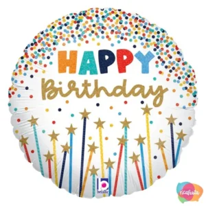 BALÃO VELAS DE ESTRELAS HAPPY BIRTHDAY 46CM 18 POLEGADAS CONFETTI