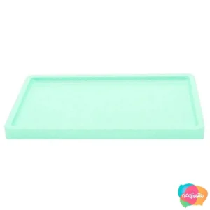 BANDEJA PL RETANGULAR C/SUPORTE METAL 30CMX 18CM VERDE AGUA