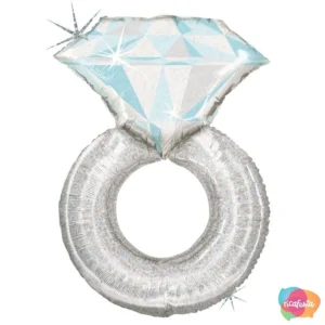 BALÃO ANEL BRILHANTE 22CM  NA VARETA 14 POLEGADAS PRATA / CINZA