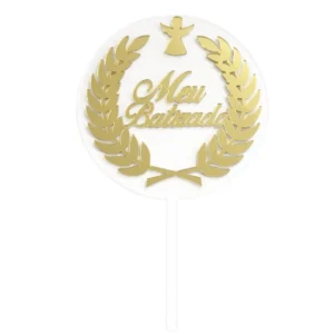 TOPO DECORATIVO MEU BATIZADO 21CM UNID ÚNICO DOURADO