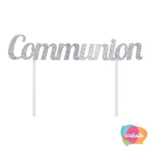 TOPO DE BOLO COMUNHÃO GLITTER 18X11CM ÚNICO PRATA / CINZA