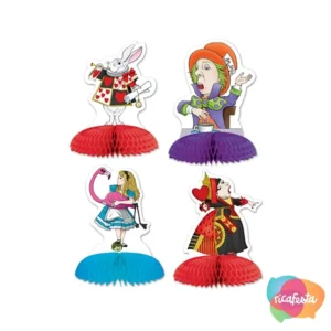 CENTRO DE MESA DE PAPEL PEQ ALICE NO PAÍS DAS MARAVILHAS COM 4 UNID COLORIDO