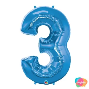 BALÃO N° 3 METALIZADO 86CM N° 3 AZUL ESCURO