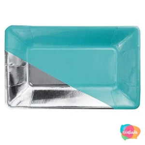 PRATO EM PAPEL AZUL PISCINA/PRATA 13X22CM COM 8 UNID 22 CM AZUL TURQUESA
