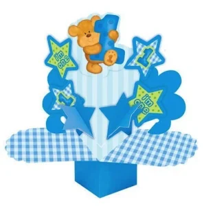 Centro de Mesa de Papel Primeiro Aniversário Urso Menino