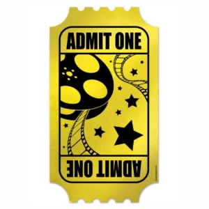 DECORACÂO DE PAPEL BILHETE DE CINEMA ÚNICO DOURADO