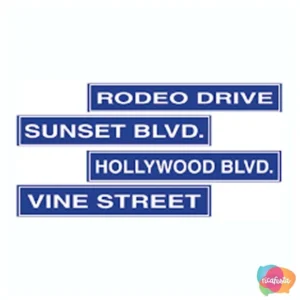 DECORACÂO DE PAPEL PLACAS DE RUAS  HOLLYWOOD COM 4 UNID ÚNICO AZUL ESCURO