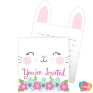 CONVITE ANIVERSÁRIO DE COELHO COM 8 UNID BRANCO