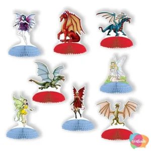 CENTRO DE MESA MINI MEDIEVAL FADAS E DRAGÕES COM 8 UNID ÚNICO COLORIDO