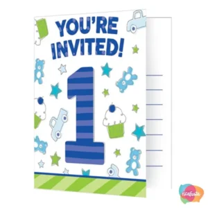 CONVITE PRIMEIRO ANIVERSÁRIO BLUE COM 8 UNID