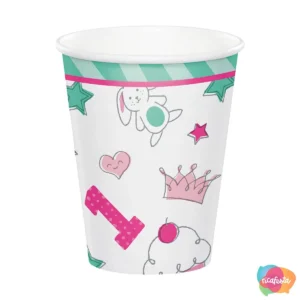 COPO DE PAPEL 1º ANIVERSÁRIO DOODLE COM 8 UNID 266 ML BRANCO