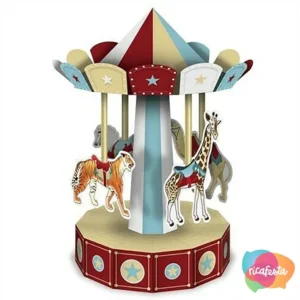 CENTRO DE MESA CARROSSEL VINTAGE CIRCO DE PAPEL ESTAMPADO