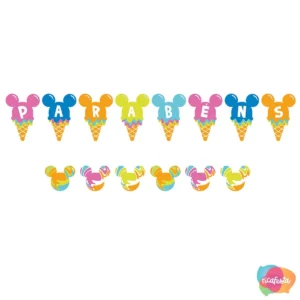 FAIXA DECORATIVA DE PAPEL PARABÉNS MICKEY ÚNICO TIE DYE