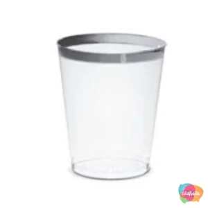 COPO  PLÁSTICO 300ML AGUA BORDA PRATA C/12  CRISTAL