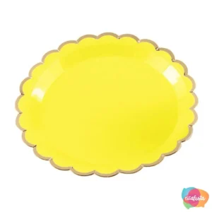 PRATO DE PAPEL COM BORDA DOURADA 10 UN AMARELO