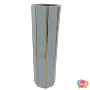 Vaso de Cerâmica Branco Friso Dourado Metalizado