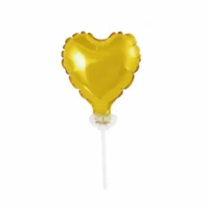 TOPO DE BOLO CORAÇÃO 12CM NA VARETA 05 POLEGADAS DOURADO