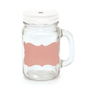 MASON JAR COM TAMPA E ADESIVO ROSA 105x85x135mm ÚNICO